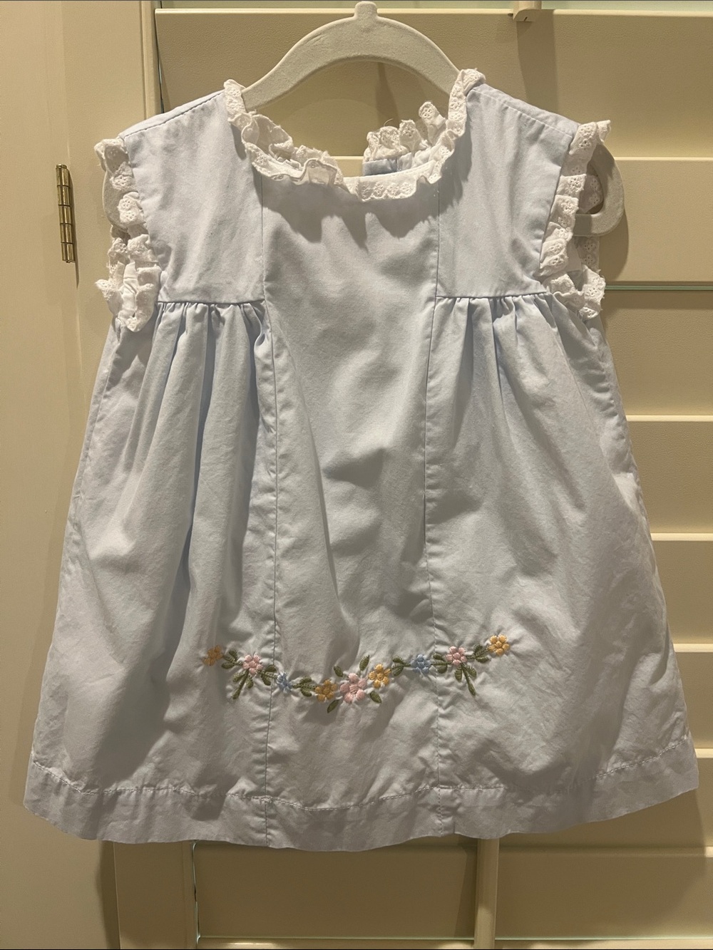 The Oaks Apparel Light Blue Floral Trim Girls' Casual Dress